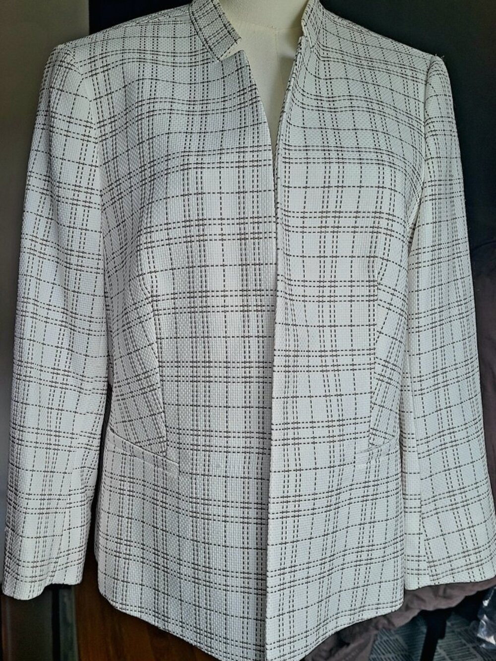 Open Front Inverted Collar Jacket Cream Size 12 - Picture 3 of 8